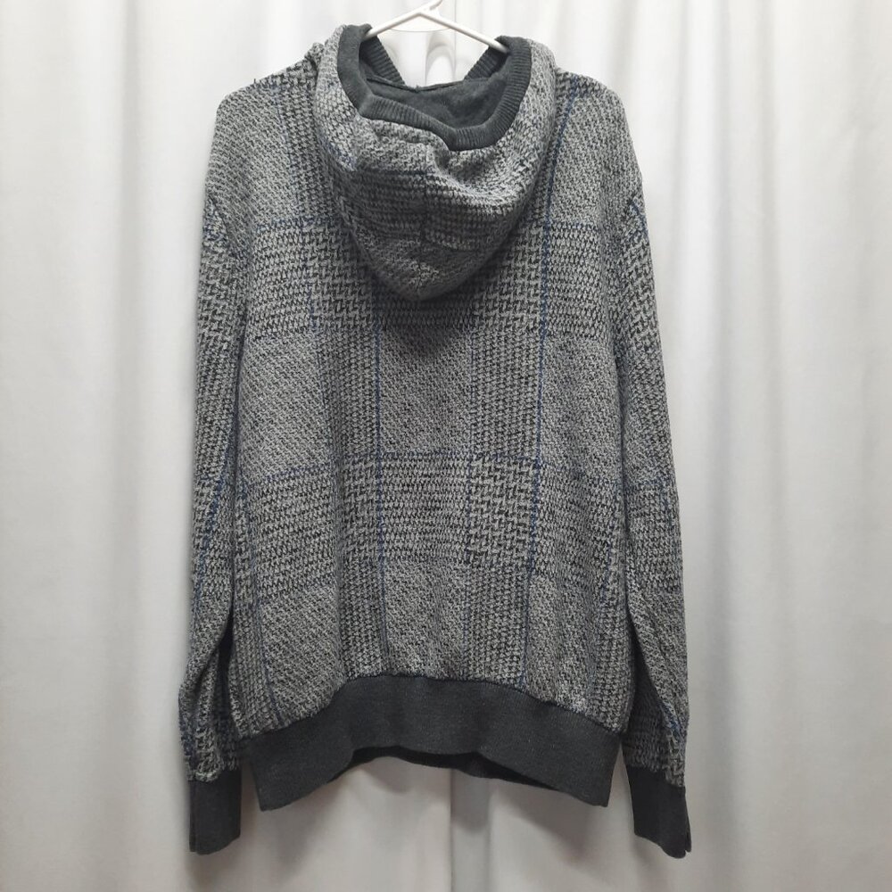 American Eagle Men's Textured Knit Plaid Hoodie Cotton Gray & Blue - Size XL - Picture 3 of 11